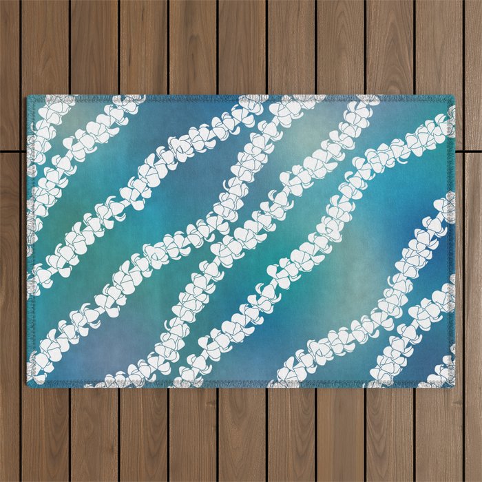 Puakenikeni single lei art on blue Outdoor Rug Gallery Image 1