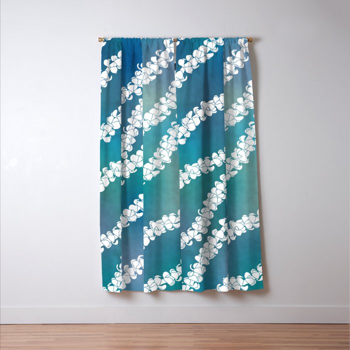 Puakenikeni single lei art on blue Window Curtain Gallery Image 3