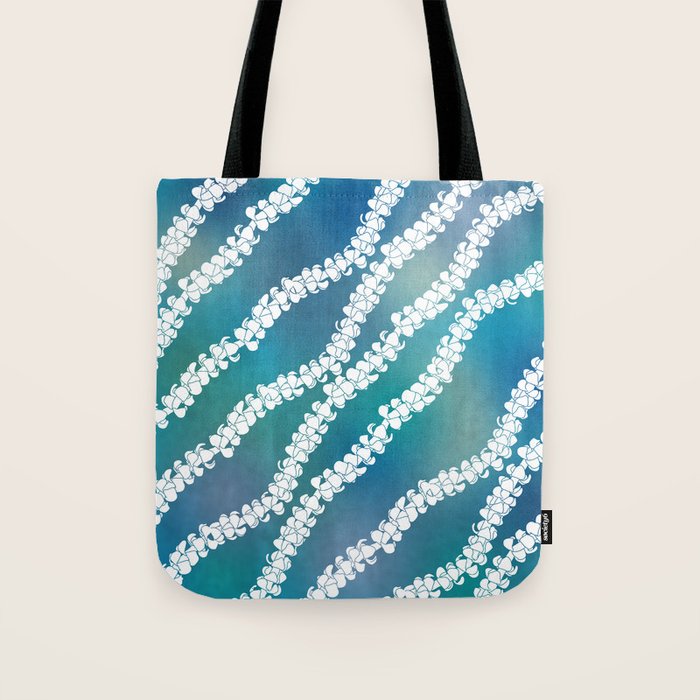Puakenikeni single lei art on blue Tote Bag Gallery Image 1