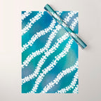 Puakenikeni single lei art on blue Wrapping Paper Gallery Image 1