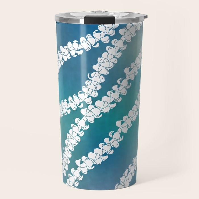 Puakenikeni single lei art on blue Travel Mug Gallery Image 1