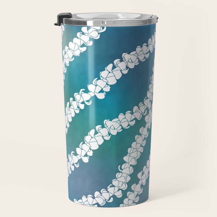 Puakenikeni single lei art on blue Travel Mug Gallery Image 3
