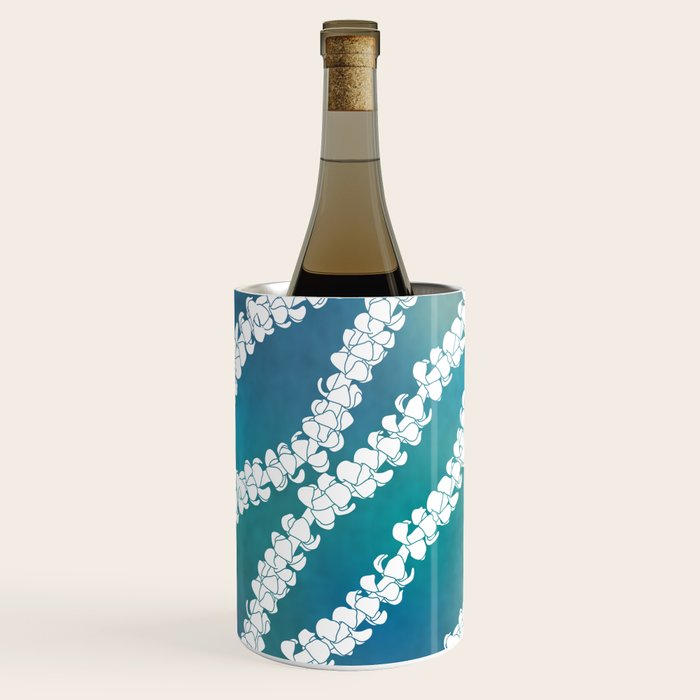 Puakenikeni single lei art on blue Wine Chiller Gallery Image 1