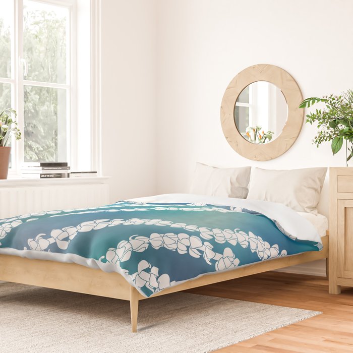 Puakenikeni single lei art on blue Duvet Cover Gallery Image 2