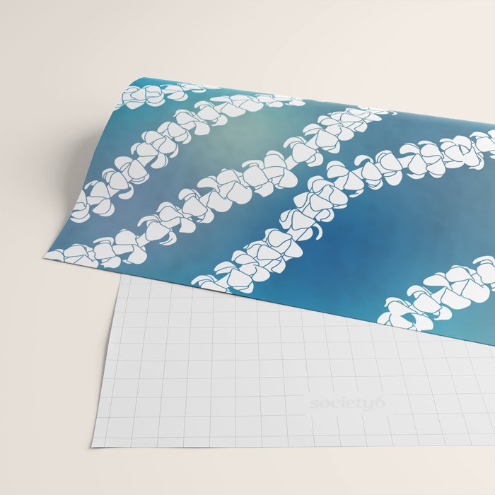 Puakenikeni single lei art on blue Wrapping Paper Gallery Image 2