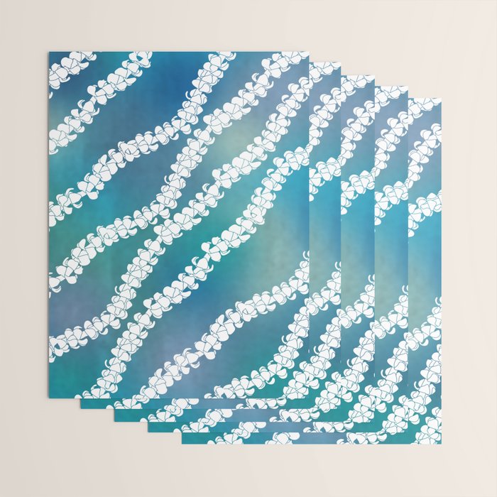 Puakenikeni single lei art on blue Wrapping Paper Gallery Image 3