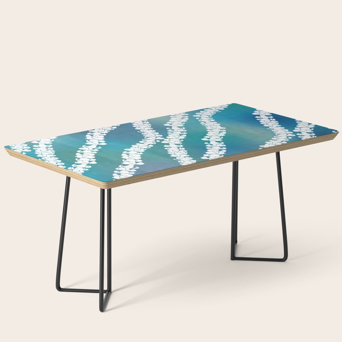 Puakenikeni single lei art on blue Coffee Table Gallery Image 1