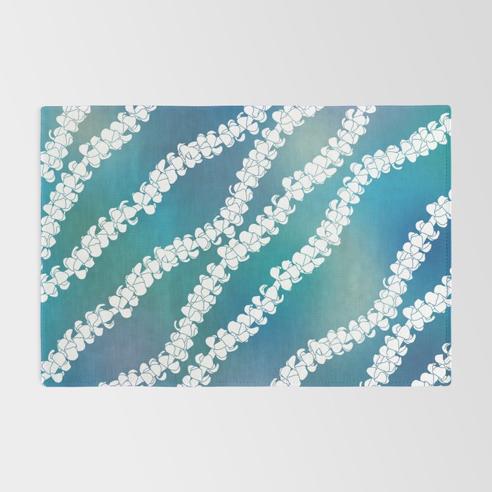 Puakenikeni single lei art on blue Rug Gallery Image 2