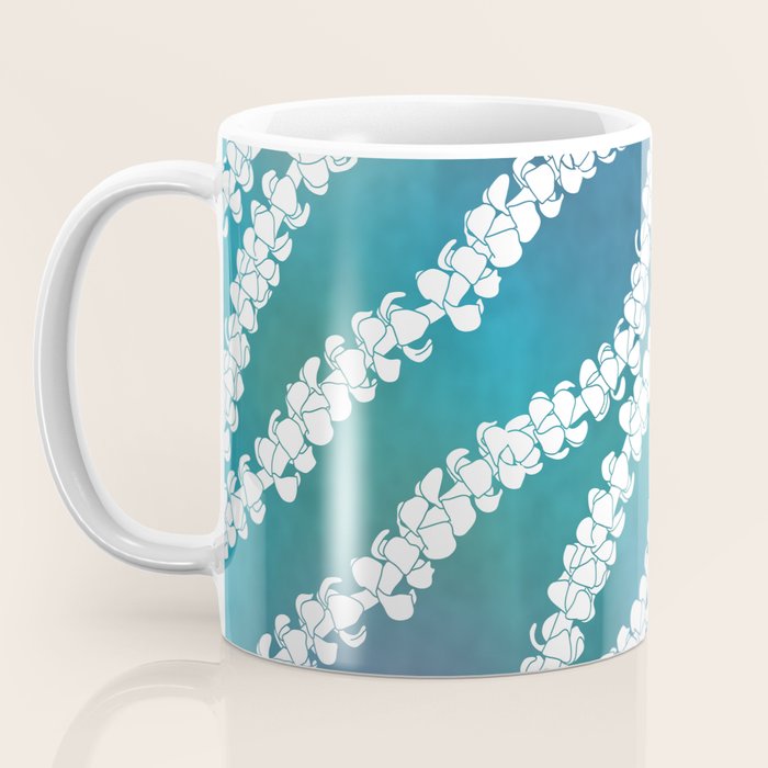 Puakenikeni single lei art on blue Coffee Mug Gallery Image 3