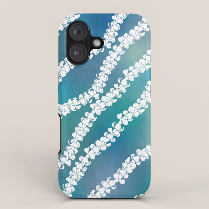 Puakenikeni single lei art on blue iPhone Case Gallery Image 1