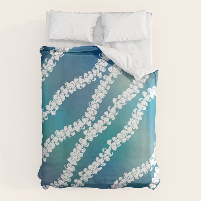Puakenikeni single lei art on blue Duvet Cover Gallery Image 6