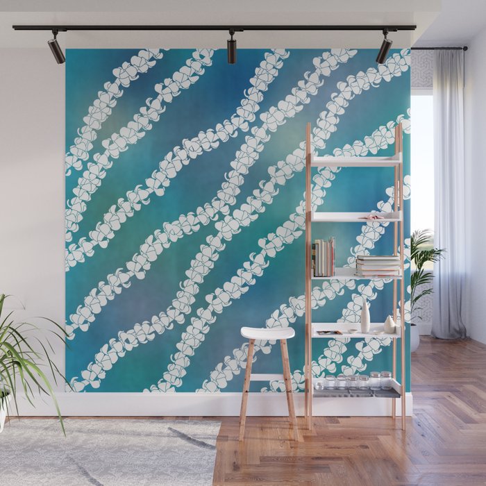 Puakenikeni single lei art on blue Wall Mural Gallery Image 1