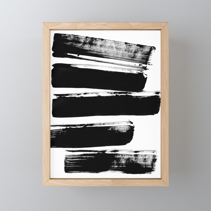 Stripes Black & White Minimalist Abstract Mid century Ink Art Dark Brush Strokes Mini Art Print Gallery Image 1
