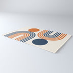 Mid Century Modern Geometric 450 in Navy Blue and Orange (Rainbow and Sun Abstraction) Rug Gallery Image 3