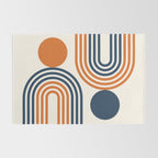 Mid Century Modern Geometric 450 in Navy Blue and Orange (Rainbow and Sun Abstraction) Rug Gallery Image 2