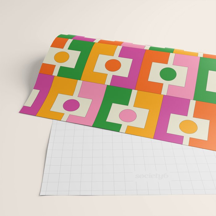 Colorful Retro Geometric Rektangel Pattern Pink Orange Green Wrapping Paper Gallery Image 2