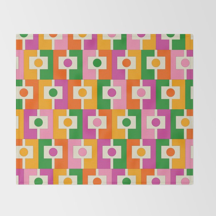 Colorful Retro Geometric Rektangel Pattern Pink Orange Green Throw Blanket Gallery Image 2