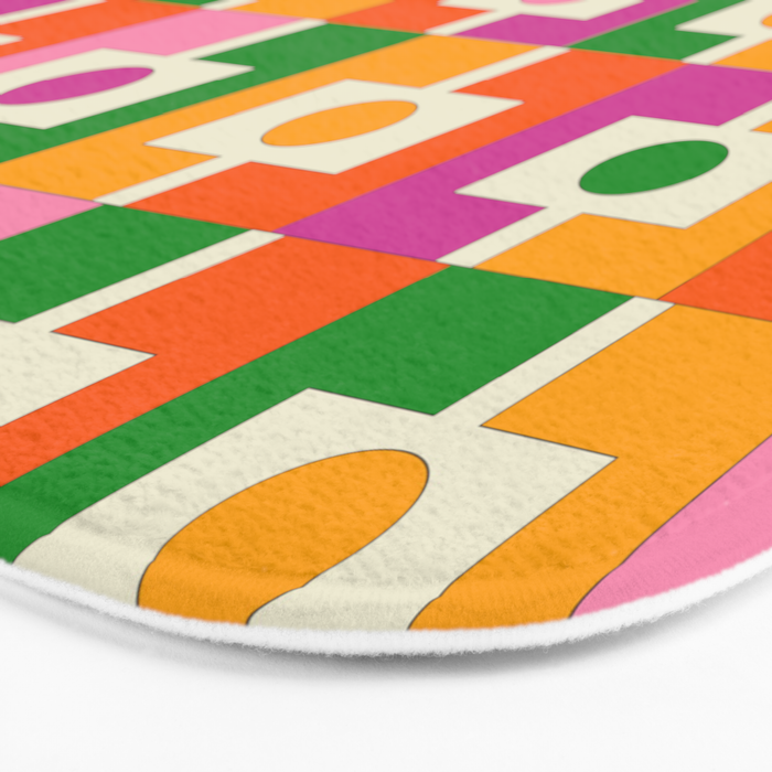 Colorful Retro Geometric Rektangel Pattern Pink Orange Green Bath Mat Gallery Image 3