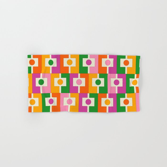 Colorful Retro Geometric Rektangel Pattern Pink Orange Green Bath Towel Gallery Image 1