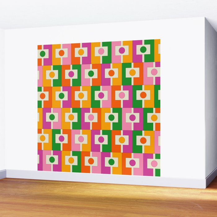 Colorful Retro Geometric Rektangel Pattern Pink Orange Green Wall Mural Gallery Image 2