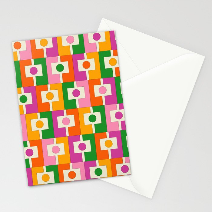 Colorful Retro Geometric Rektangel Pattern Pink Orange Green Stationery Card Gallery Image 2