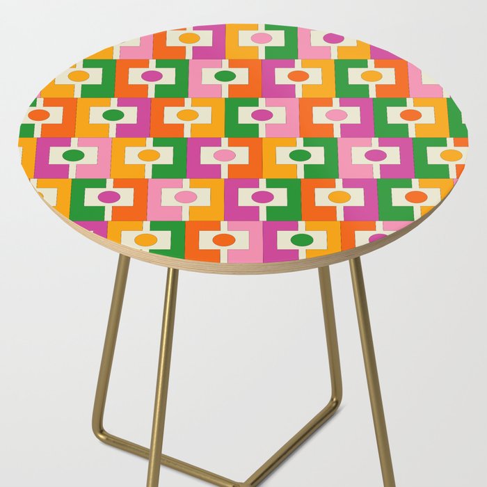 Colorful Retro Geometric Rektangel Pattern Pink Orange Green Side Table Gallery Image 2