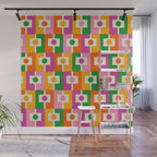 Colorful Retro Geometric Rektangel Pattern Pink Orange Green Wall Mural Gallery Image 1