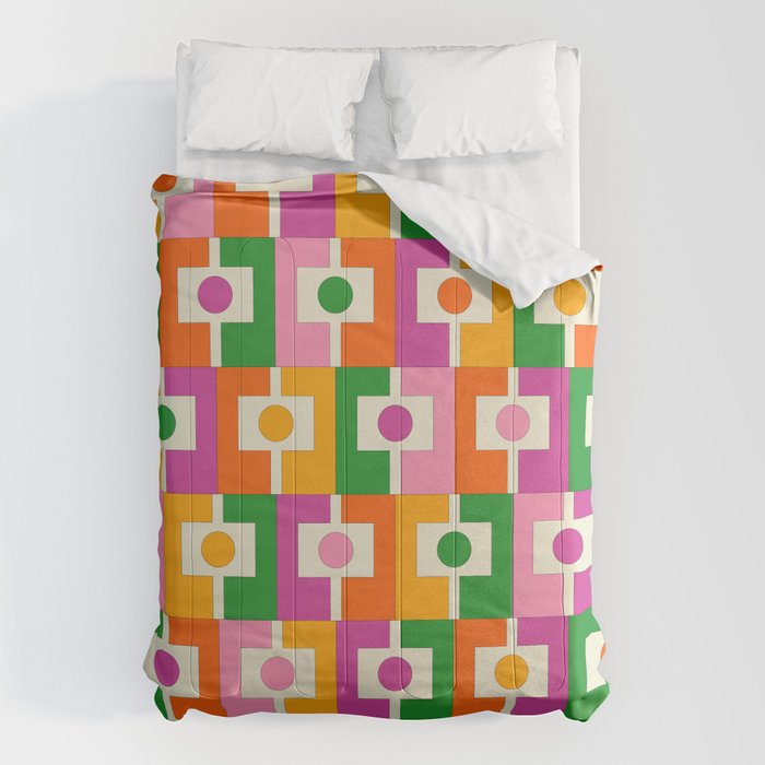 Colorful Retro Geometric Rektangel Pattern Pink Orange Green Comforter Gallery Image 6