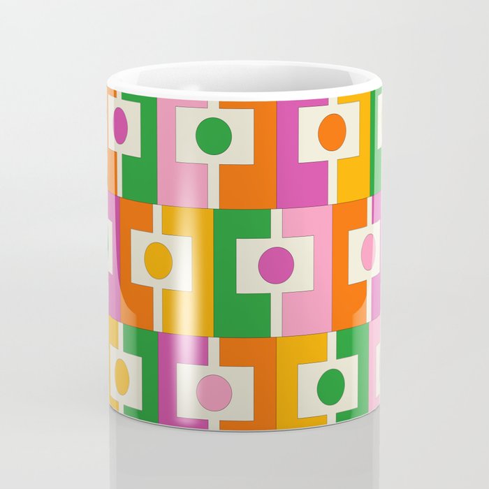 Colorful Retro Geometric Rektangel Pattern Pink Orange Green Coffee Mug Gallery Image 4