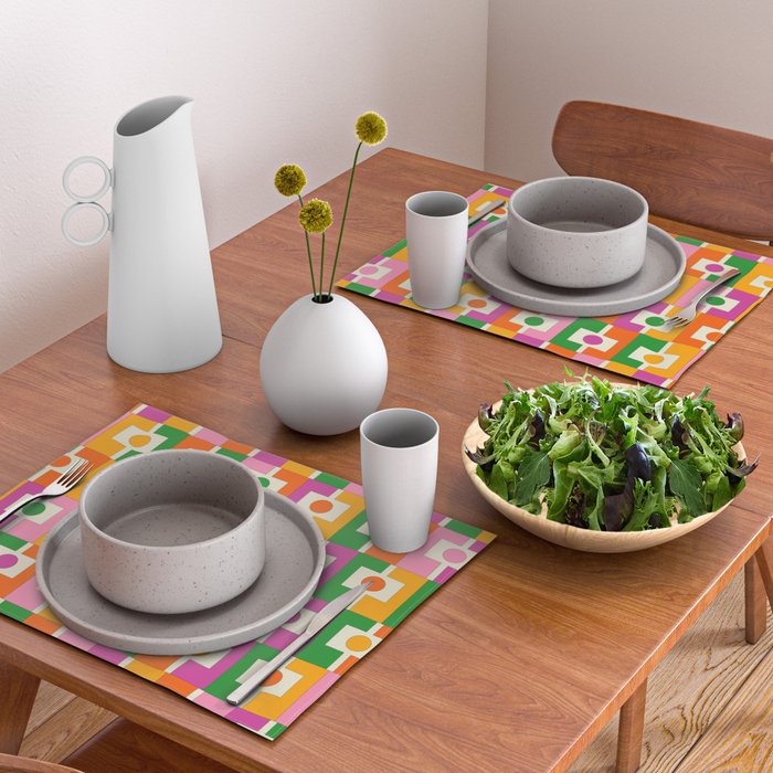 Colorful Retro Geometric Rektangel Pattern Pink Orange Green Placemat Gallery Image 2