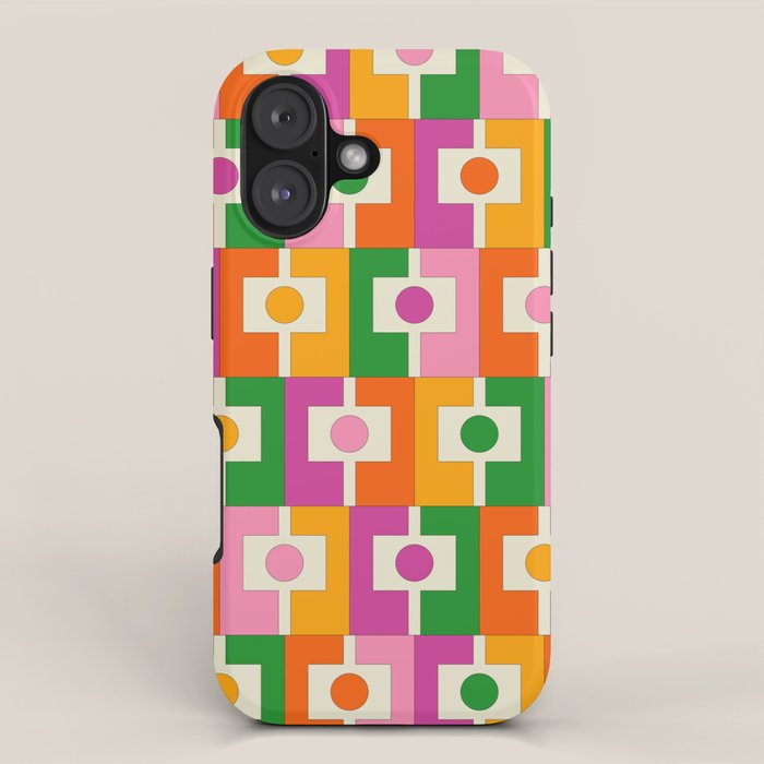 Colorful Retro Geometric Rektangel Pattern Pink Orange Green iPhone Case Gallery Image 1