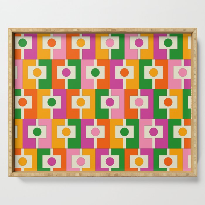 Colorful Retro Geometric Rektangel Pattern Pink Orange Green Serving Tray Gallery Image 1