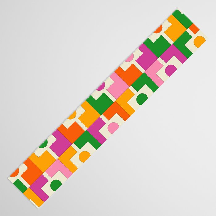 Colorful Retro Geometric Rektangel Pattern Pink Orange Green Table Runner Gallery Image 3