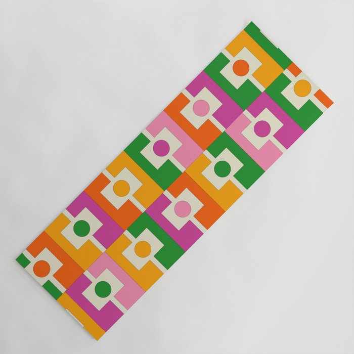 Colorful Retro Geometric Rektangel Pattern Pink Orange Green Yoga Mat Gallery Image 1