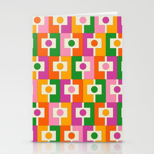 Colorful Retro Geometric Rektangel Pattern Pink Orange Green Stationery Card Gallery Image 2