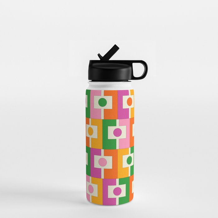 Colorful Retro Geometric Rektangel Pattern Pink Orange Green Water Bottle Gallery Image 1