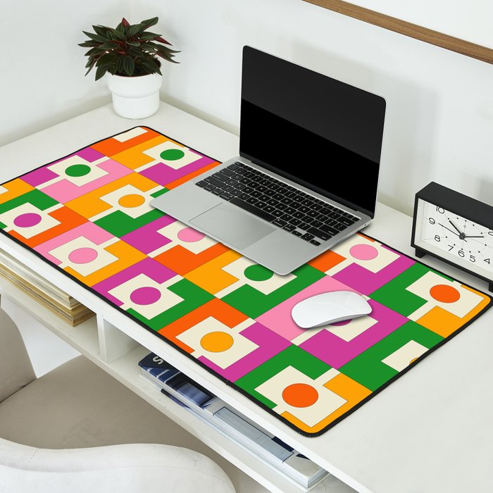 Colorful Retro Geometric Rektangel Pattern Pink Orange Green Desk Mat Gallery Image 2