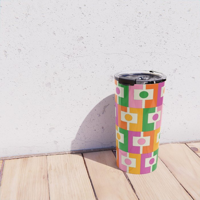 Colorful Retro Geometric Rektangel Pattern Pink Orange Green Travel Mug Gallery Image 4