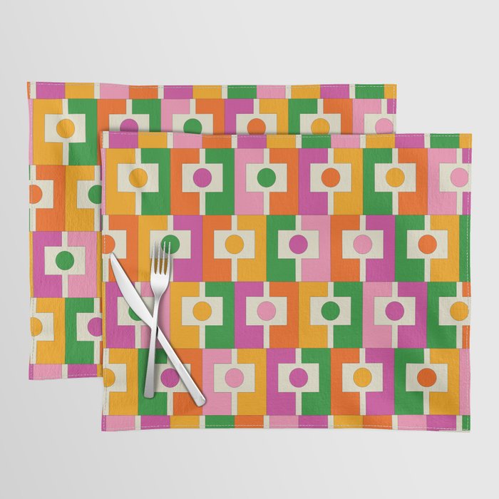 Colorful Retro Geometric Rektangel Pattern Pink Orange Green Placemat Gallery Image 1