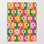 Colorful Retro Geometric Rektangel Pattern Pink Orange Green Poster Gallery Image 4