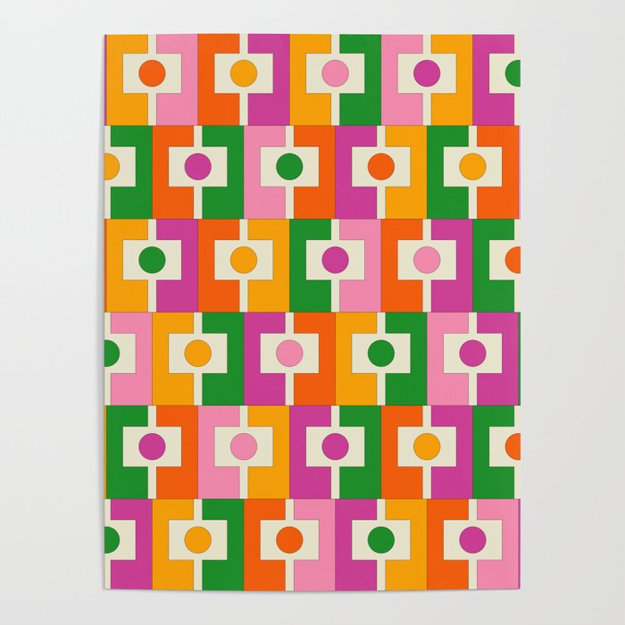 Colorful Retro Geometric Rektangel Pattern Pink Orange Green Poster Gallery Image 4