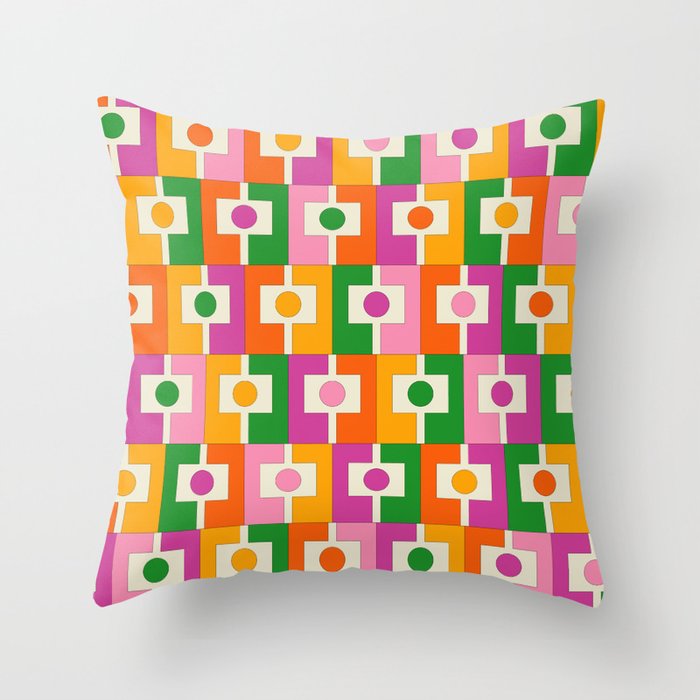 Colorful Retro Geometric Rektangel Pattern Pink Orange Green Throw Pillow Gallery Image 1