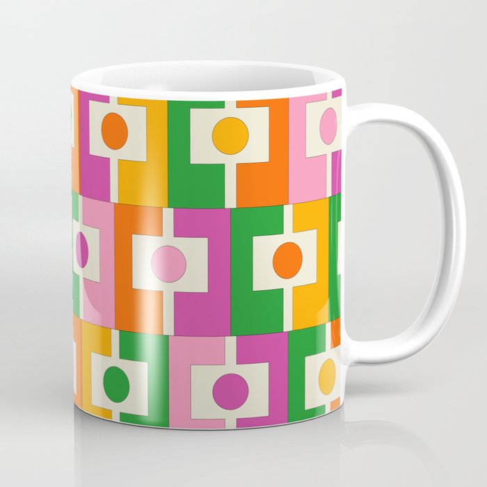 Colorful Retro Geometric Rektangel Pattern Pink Orange Green Coffee Mug Gallery Image 1