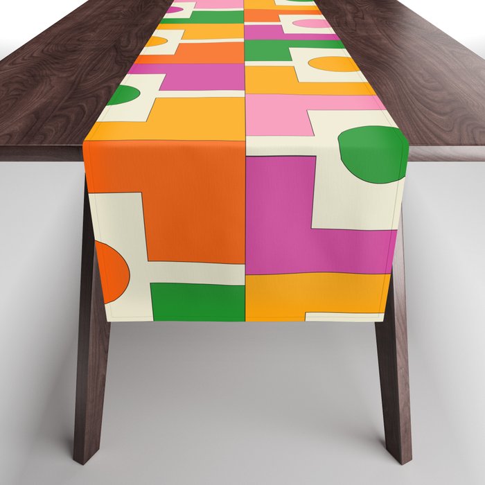 Colorful Retro Geometric Rektangel Pattern Pink Orange Green Table Runner Gallery Image 1