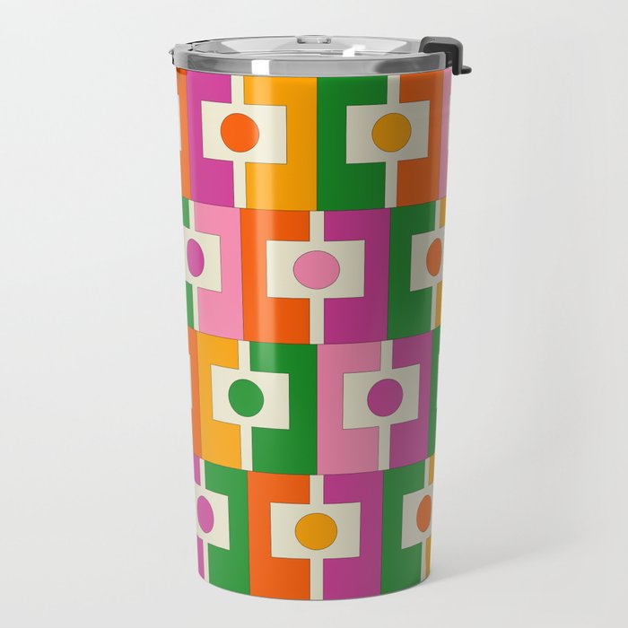 Colorful Retro Geometric Rektangel Pattern Pink Orange Green Travel Mug Gallery Image 2