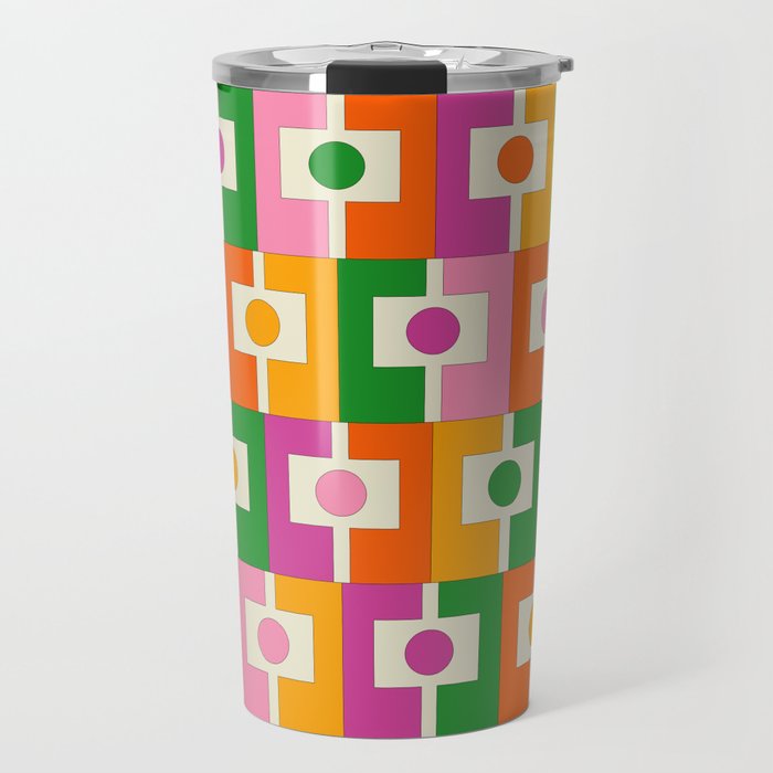 Colorful Retro Geometric Rektangel Pattern Pink Orange Green Travel Mug Gallery Image 1