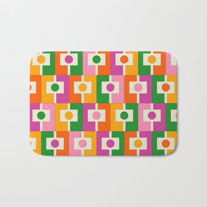 Colorful Retro Geometric Rektangel Pattern Pink Orange Green Bath Mat Gallery Image 1