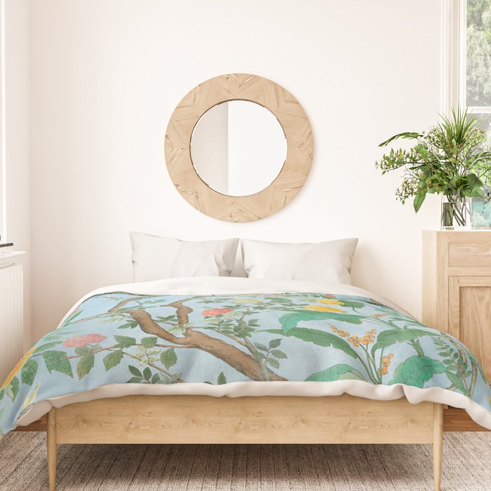 Chinoiserie Pastel Blue Floral Bird Garden Duvet Cover Gallery Image 3