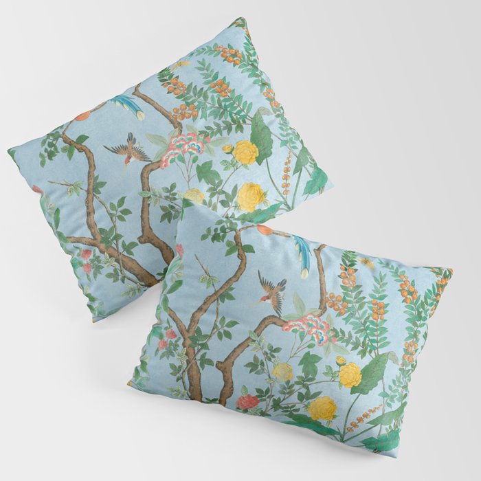 Chinoiserie Pastel Blue Floral Bird Garden Pillow Sham Gallery Image 1