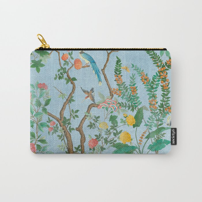 Chinoiserie Pastel Blue Floral Bird Garden Carry All Pouch Gallery Image 1
